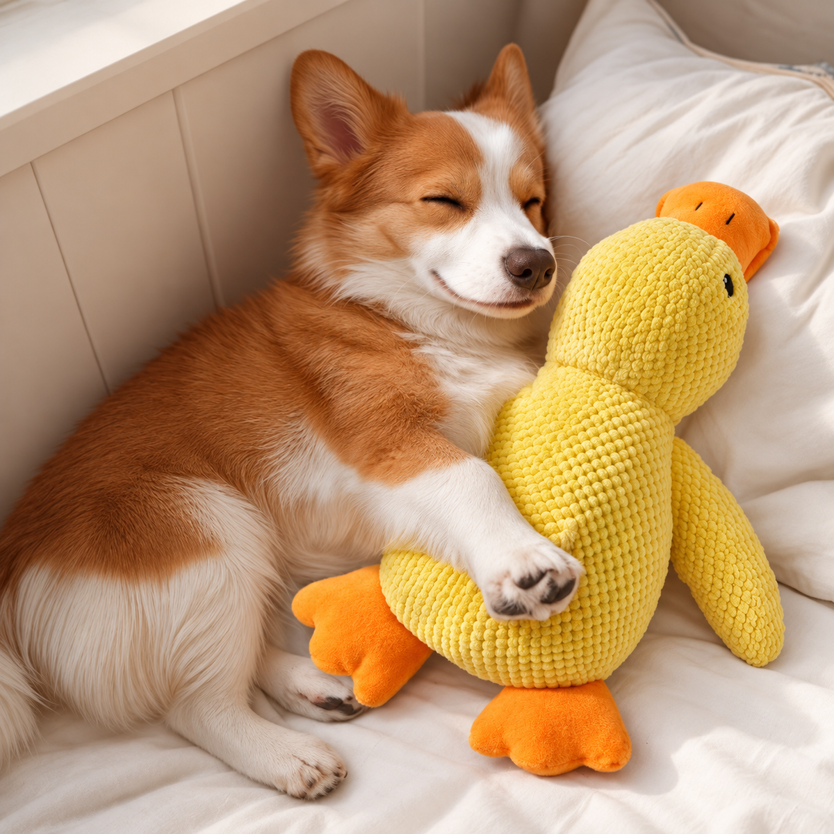 Squeaky Plush Duck Dog Toy – Textured Chew & Cuddle Toy for Dogs