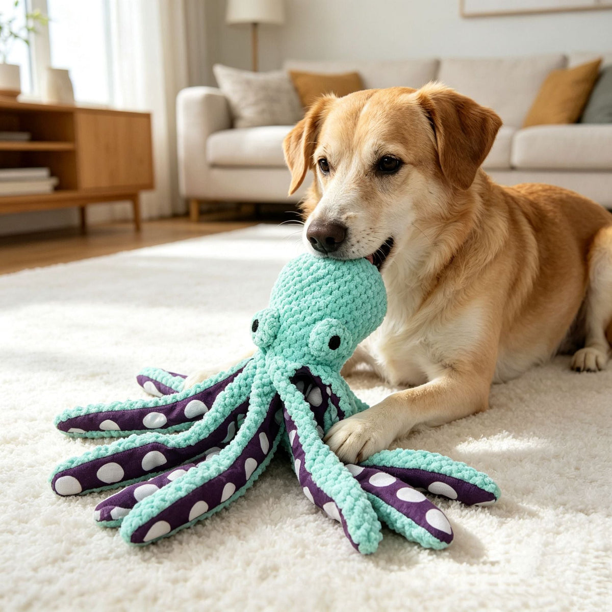 Squeaky Octopus Dog Toy – Crinkle Plush Chew Toy for Interactive Play