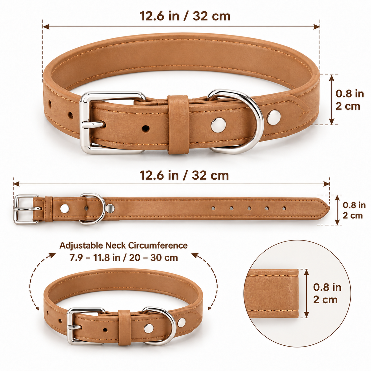 Adjustable Faux Leather Dog Collar
