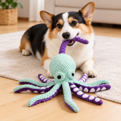 Squeaky Octopus Dog Toy – Crinkle Plush Chew Toy for Interactive Play